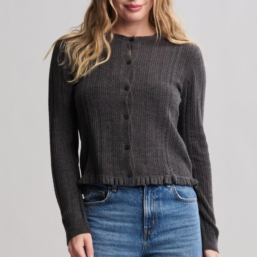 NWT CozyChic Ultra Lite® Cable Knit Cardigan with Ruffle